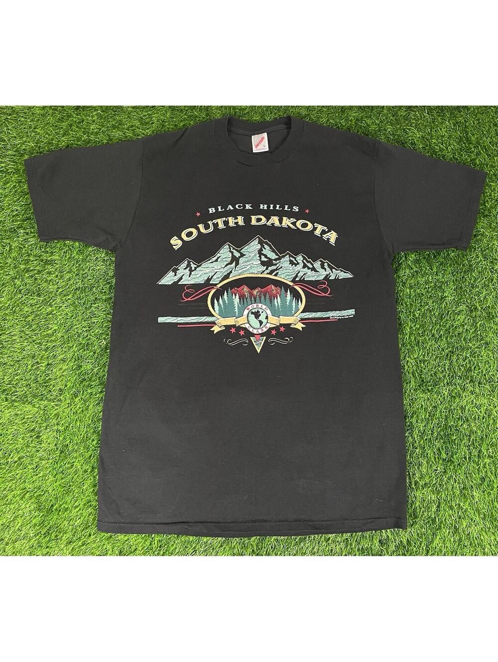 90s Vintage Jerzees Black Hills SD South Dakota World Class Black Shirt Sz L